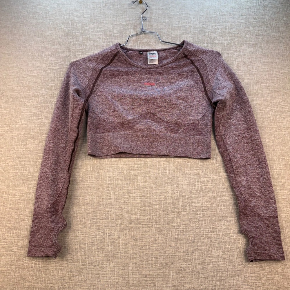 Gymshark Energy+ Seamless Long Sleeve Crop Top Beet Marl Burgundy Medium